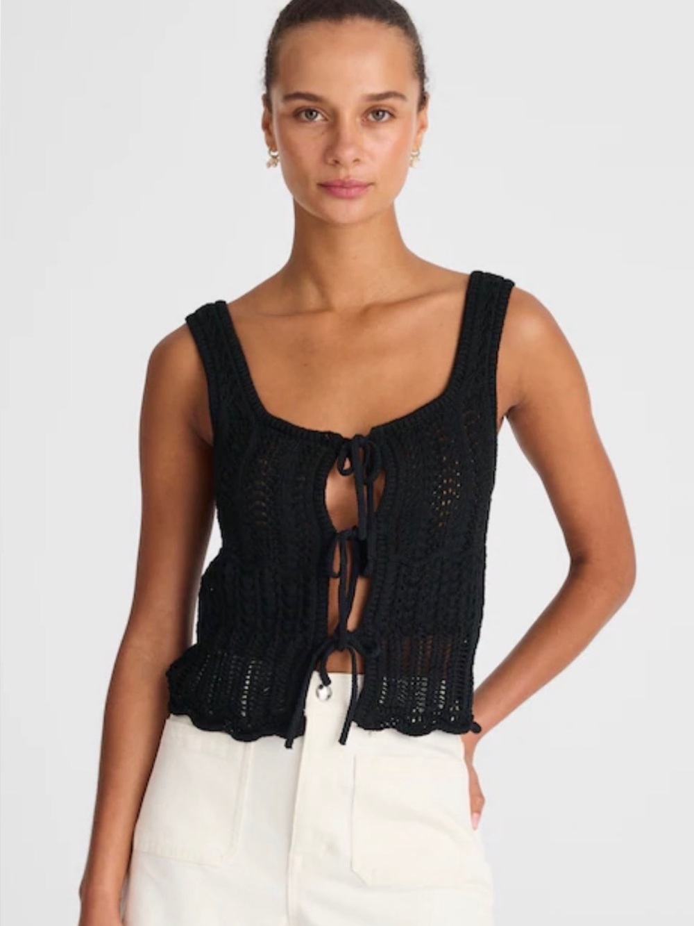 Madewell Black Crochet Tie-Front Sweater Tank  Size Large